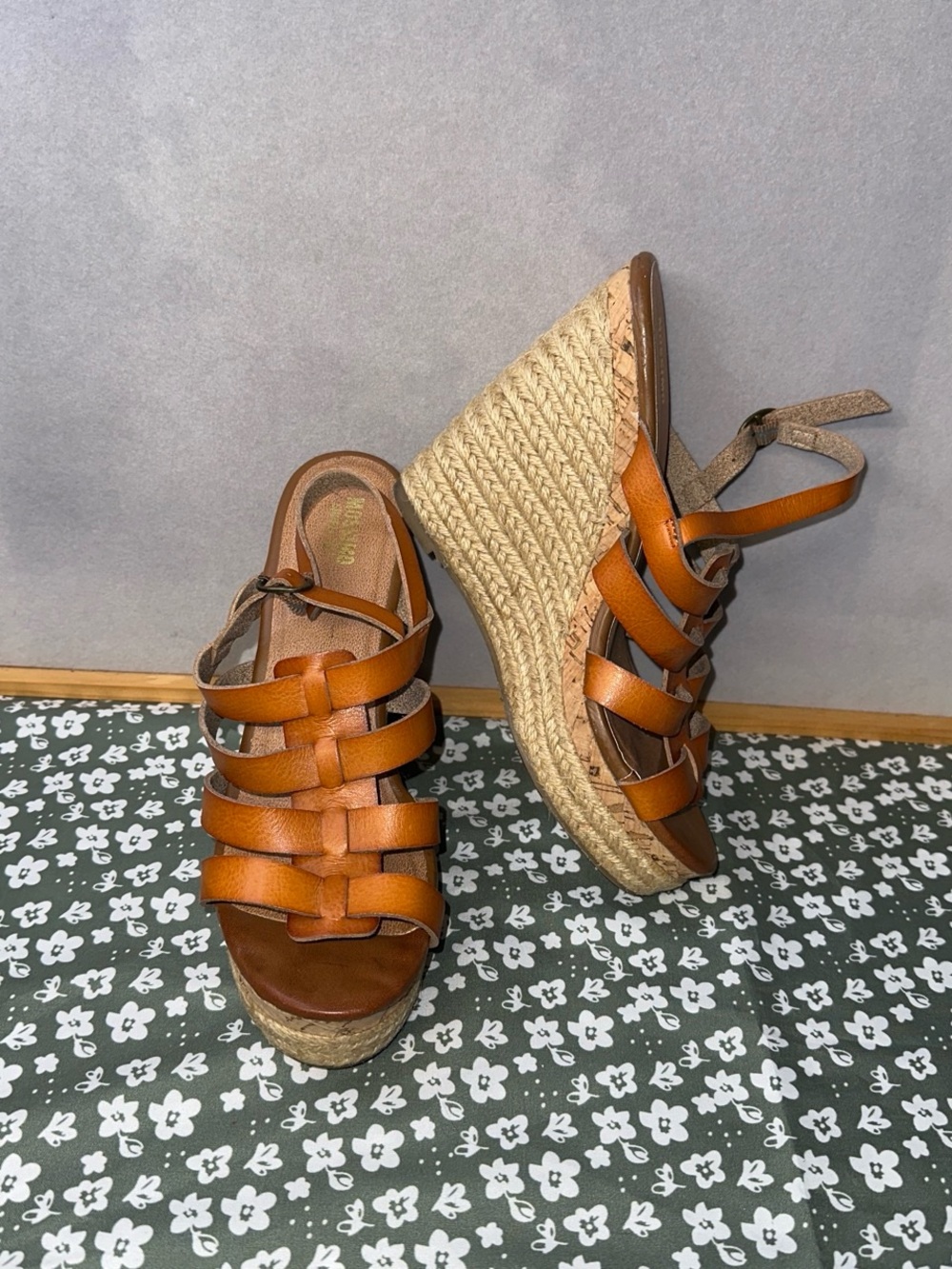 Mossimo Supply Co. Cognac Brown Leather Wedge Sandals